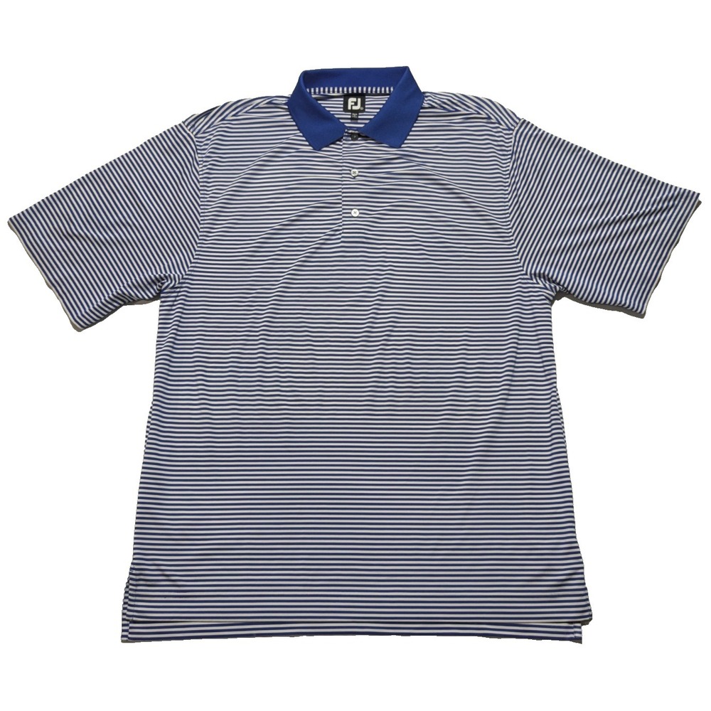 FOOTJOY Men Large Blue White Striped Performance Polo Shirt -‎  EUC